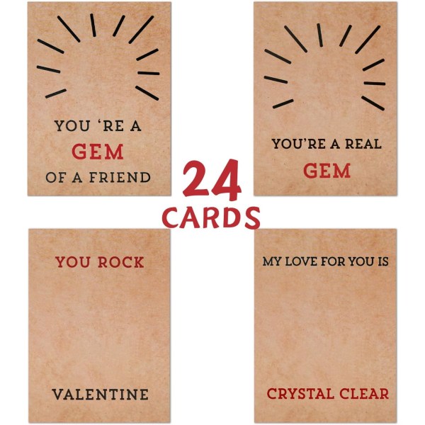 Alla hjärtans dag presenter för barn - 24-pack alla hjärtans dag-kort med hjärtformade kristaller - perfekt för alla hjärtans presentbyte, pojkar, flickor, småbarn