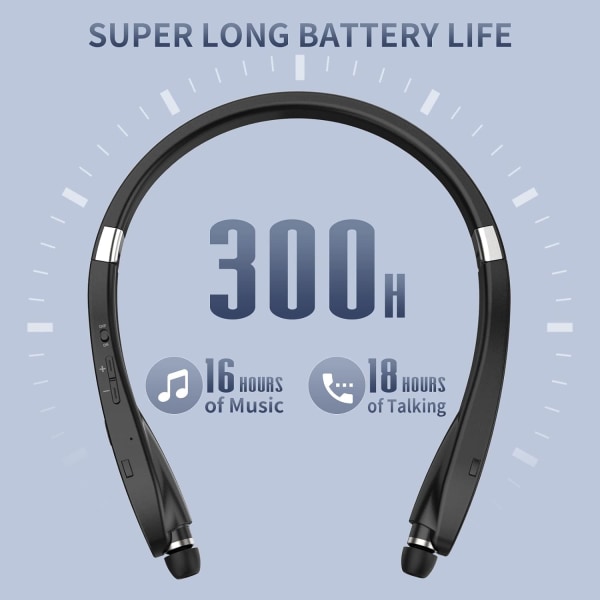 2023 päivitetty taitettava Bluetooth kuuloke – sisään vedettävät kuulokkeet, melunvaimennus, mikrofoni – langaton niskanauha urheiluun, kuntosali – case Black