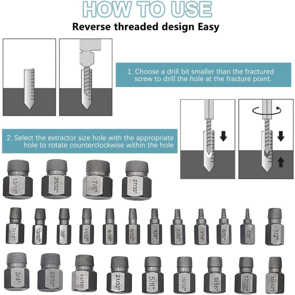 25 pulttipultin ulosvetäjän set , rikkinäinen ruuvinpoistolaite, vasenkätinen set, katkenneiden pulttien, ruuvien, kantapään ruuvien poistamiseen true color