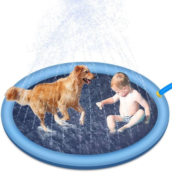 Pet-stänkplatta och stänklekmatta, uppblåsbar hundpool utomhus, vattenlek för baby , uppblåsbar sprinkler 150cm