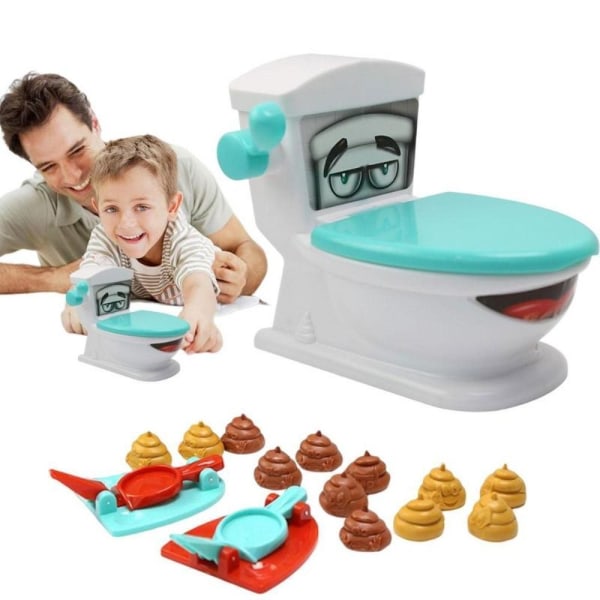 Poop Shoot-legetøj til børn, kreativt toilet-poop-legetøj, sjovt familiespil, inkluderer 12 poops, 2 løfteraketter og et klistermærke