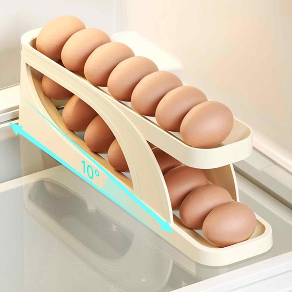 Automatisk rullande ägghållare - 2-vånings kylskåp Äggförvaring för 15 ägg - platsbesparande och bekväm äggbehållare 2pcs