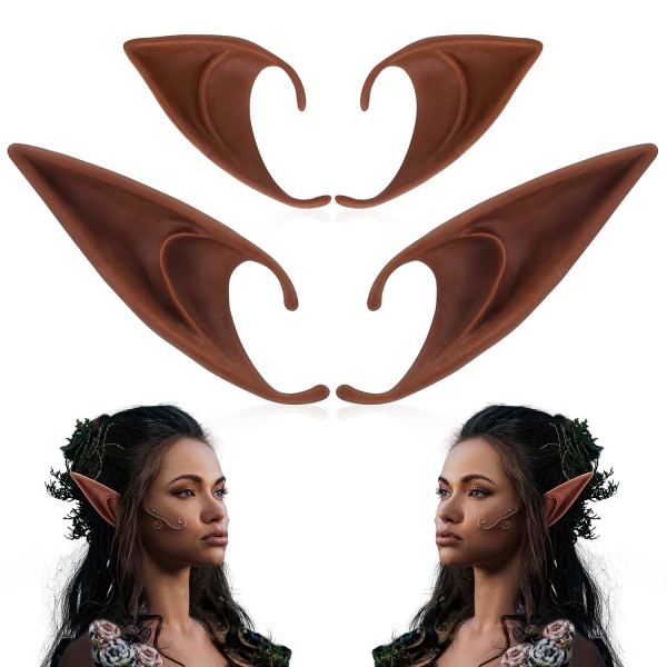 Brune alveører - korte og lange fe-ører, silikone vampyrører, brune pels kvinder, cosplay, renæssance Dark brown 10cm