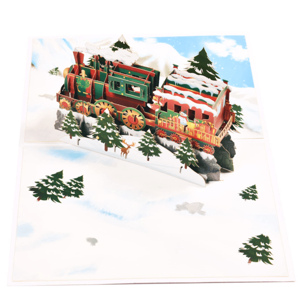 ART joulukortti junalla, pop up -joulukortit, 3D pop up -joulukortit, lomalomakortit 3 pcs
