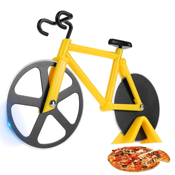 Cykelpizzaskærehjul - Cykelgaver til mænd - Cykelpizzaskærer - Sjove køkkengadgets - Seje gaver til mænd - Pizzaskærer i rustfrit stål yellow