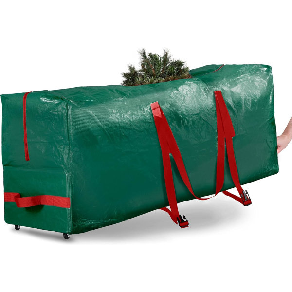 Juletræsopbevaringspose 9 Ft - Rullende juletræsopbevaringsboks - Plast, holdbare håndtag og hjul - Stor juletræspose - Grøn 7.5ft Green