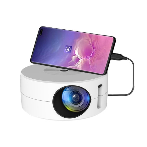 Mini videoprojektor, bärbar LED-projektor med telefon Samma skärm för smartphone-surfplattor, hemmabioprojektor för barn White