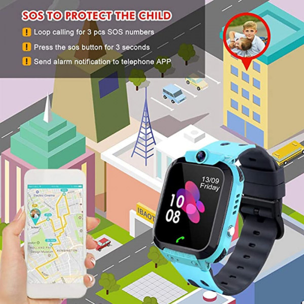 Kids Smart Watch - SOS Call Location Tracker - SIM 2G-kamera - Röstchatt - IP68 - Mobiltelefon & GPS Tracker - Föräldrakontroll blue