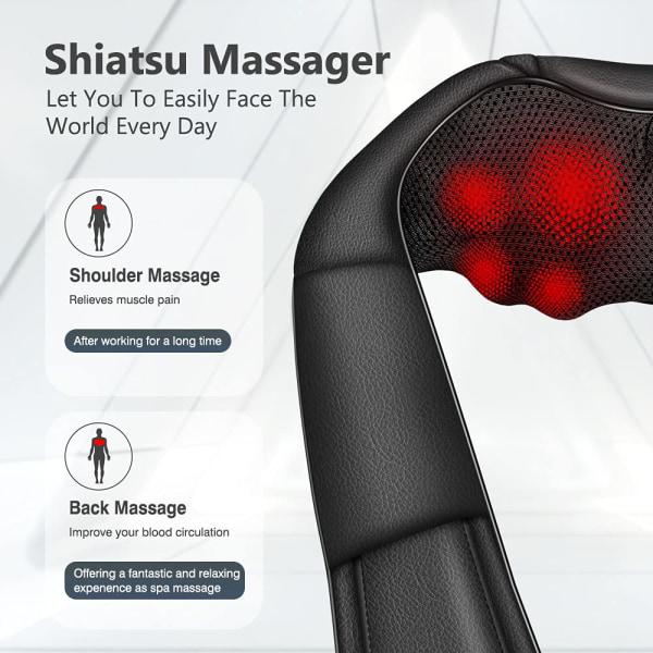 Shiatsu nakke- og skuldermassasjeapparat - ryggmassasjeapparat med varme, dyp eltende elektrisk massasjepute for nakke, rygg, skulder, fot, kropp US plug
