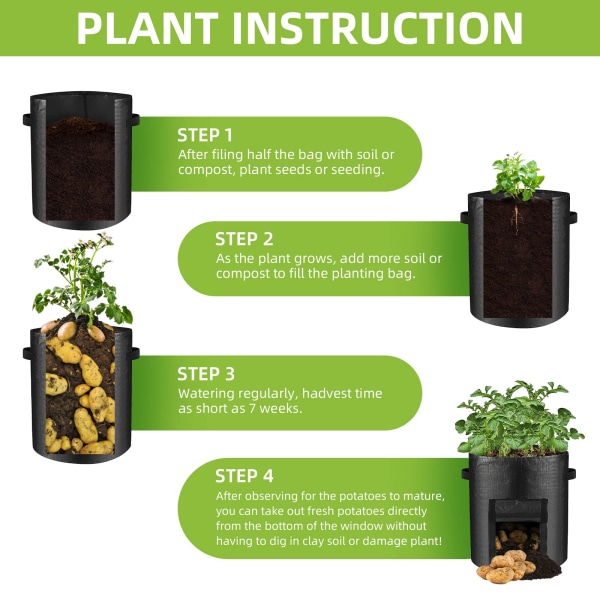 6 pakkaa perunan viljelykassit, viljelykassit Puutarhan istutuspussit läpällisillä ikkunoilla ja kahvoilla, vihannesten viljelykassit perunalle, sipulille, tomaatille, porkkanalle 7 Gallon