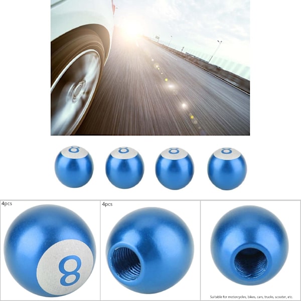 Heta erbjudanden inför påsk! 4 st Aluminiumlegering Motorcykel Bil Lastbil 8-Ball Däck Luftventil Stamlock Hjul Dammskydd Blå