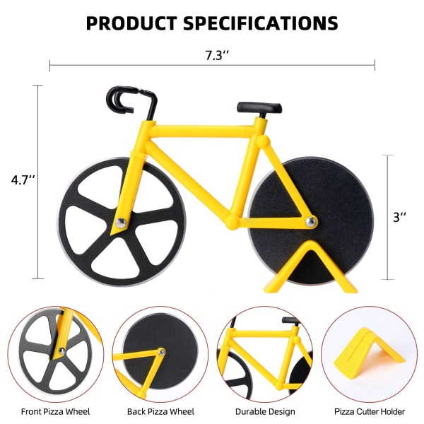 Cykelpizzaskärare - Cykelpresenter för män - Cykelpizzaskärare - Roliga köksprylar - Coola presenter för män - Pizzaskärare i rostfritt stål yellow