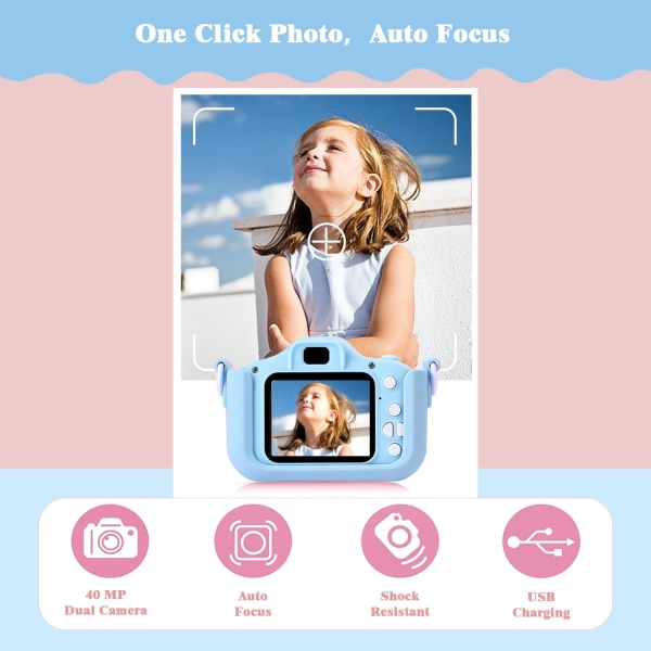 Barnekamera 2,0 tommers IPS-skjerm 1080P 40M HD-videokamera Kids digitalt dobbeltkamera 32 GB SD-kort pluss-leser Unicornpink
