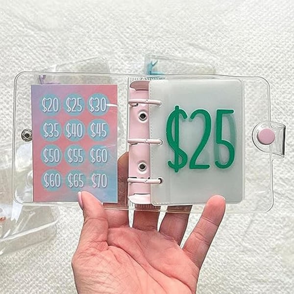1000 Sparutmaning Binder, 2024 Återanvändbar Mini Budgetbok med Kontantkuvert pink