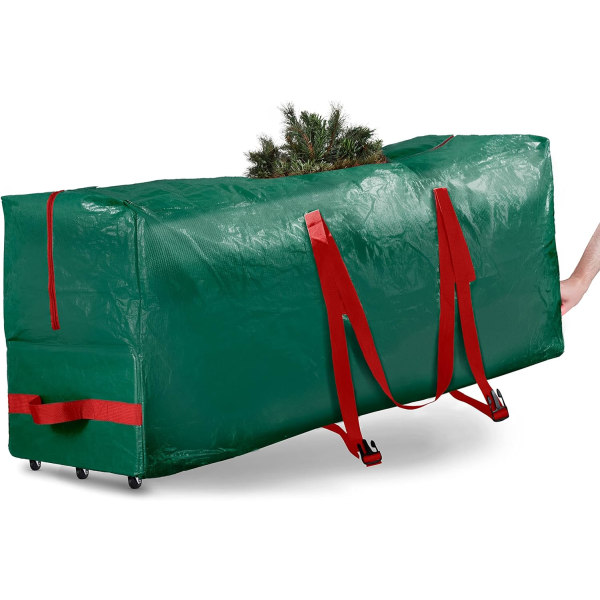 Juletræsopbevaringspose 9 Ft - Rullende juletræsopbevaringsboks - Plast, holdbare håndtag og hjul - Stor juletræspose - Grøn 9ft Green
