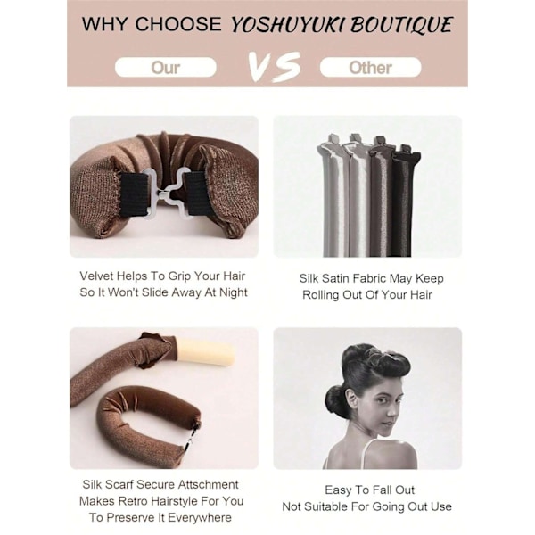 Sommer Hot Sale 3 stk. Varme-fri Hår Curlers – Hårruller til at krølle hår uden varme Black Svart