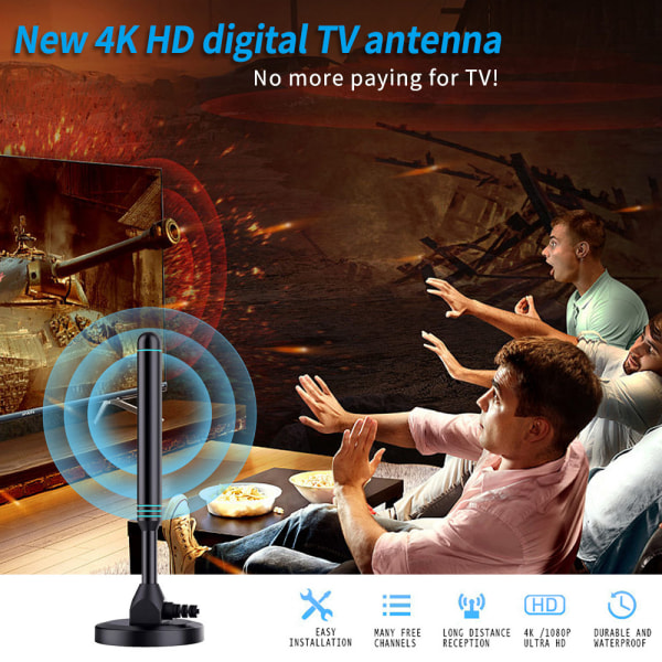 TV-antenne - Innendørs/Utendørs, Antenne for Smart TV, TV-antenne for lokale kanaler, HD-antenne for TV 4k 1080p, 200 tommers kabel