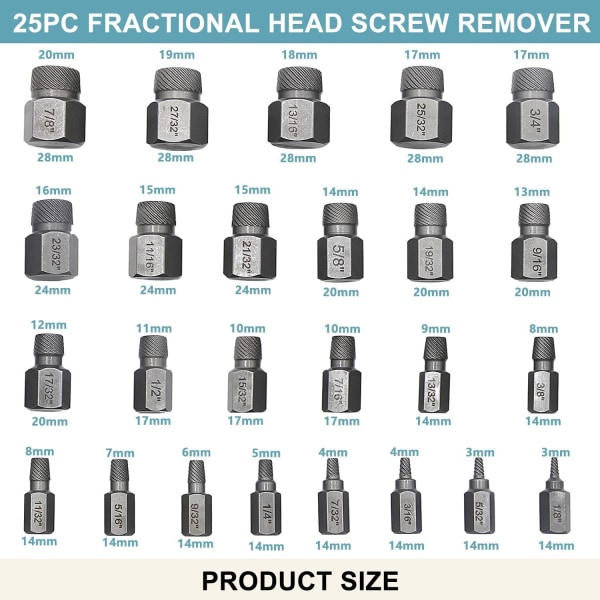 25 pulttipultin ulosvetäjän set , rikkinäinen ruuvinpoistolaite, vasenkätinen set, katkenneiden pulttien, ruuvien, kantapään ruuvien poistamiseen true color