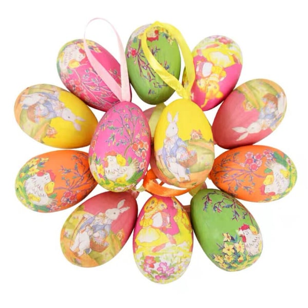 14 kpl värikkäitä maalattuja pääsiäismunia ripustettuja koristeita tee-se-itse askarteluun kodin sisustukseen polka dot pattern 5x7cm