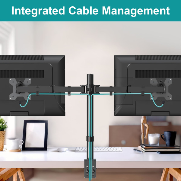 Bordfeste for to skjermer – Passer til 17-32 tommers skjermer på opptil 17,6 pund. Leddearmer, høydejusterbart stativ for 2 skjermer