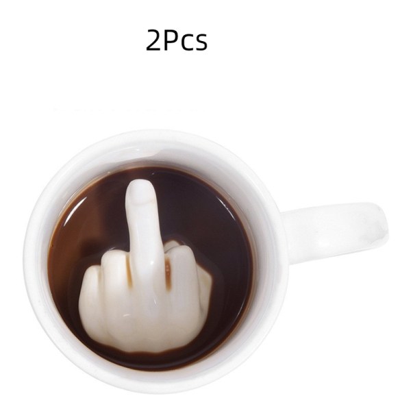 2-Pack Middle Finger -kahvimuki Erittäin hauska teekuppi keraaminen muki, valkoinen one size