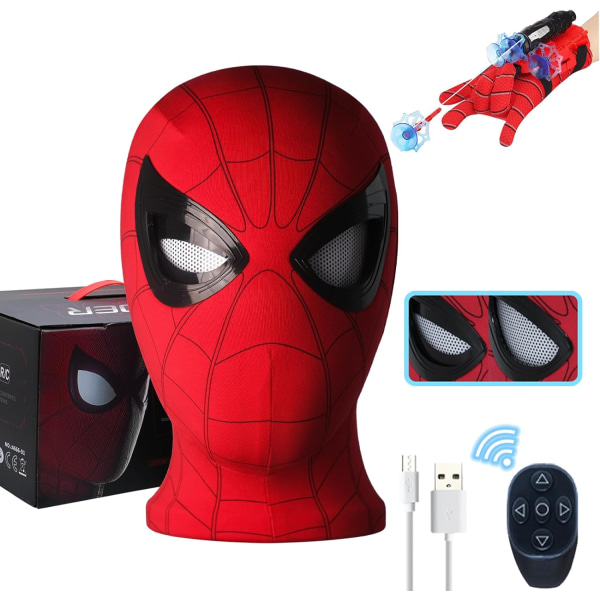 Spindelmask med rörliga mekaniska ögon - Fjärrkontroll helmask för cosplay, halloween och julfans, hemkomst superhjältepresent