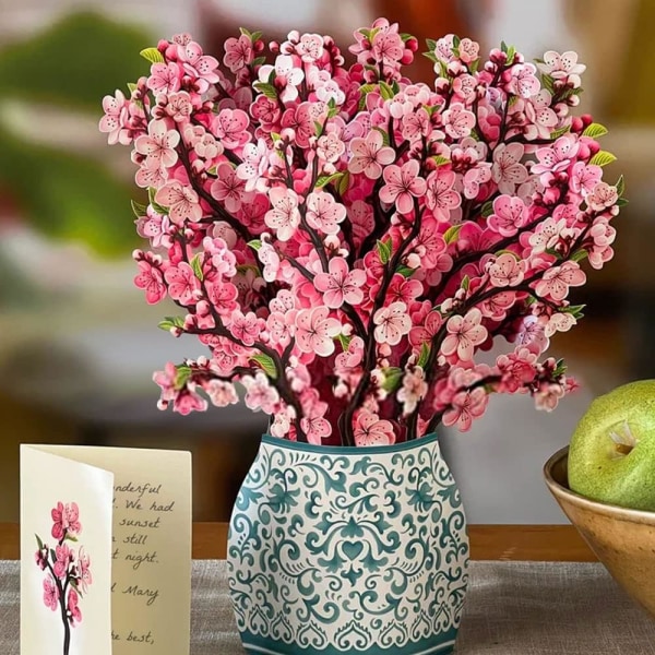 Blomma popup-kort - mors dag, födelsedagskort med kuvert för familjen, vänner - 3D popup-kort, fantastisk design Cherry blossoms