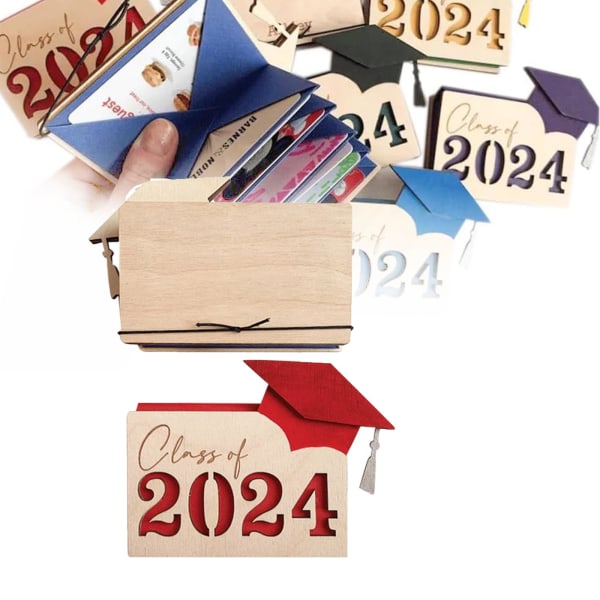 2024 personlig konfirmasjonskortboks: tilpasset treholder for nyutdannede - multikortorganisering og lommebok blue
