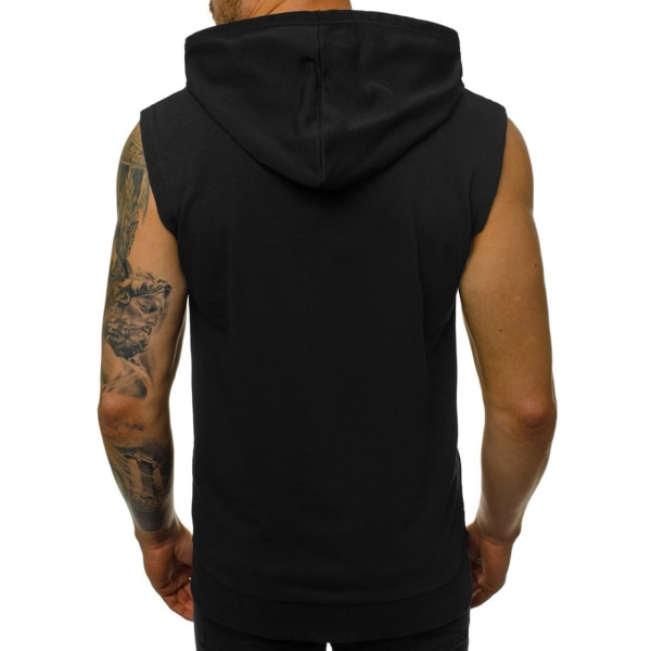 Miesten hihattomat harjoitushupparit Tankkitopit Vetoketjullinen hupullinen liivitakki Kangaroo Pocket Muscle T-paidalla black L