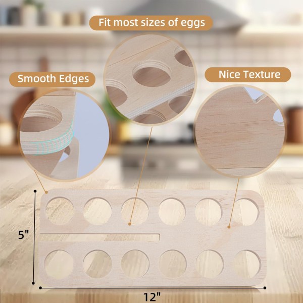 Kyllingeggholder Benkeplate Oppbevaringskurv i tre Rustikk kjøkkendekorasjon for 24 ferske egg, naturlig tre White