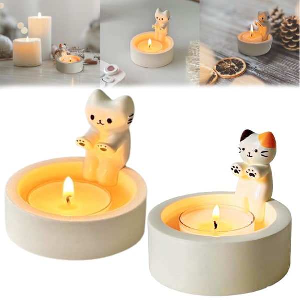 2st Cat Ljushållare, Cat Warming Paws ljushållare, Warming Paws Cat värmeljushållare, söta ljushållare presenter till kattälskare（utan ljus） B