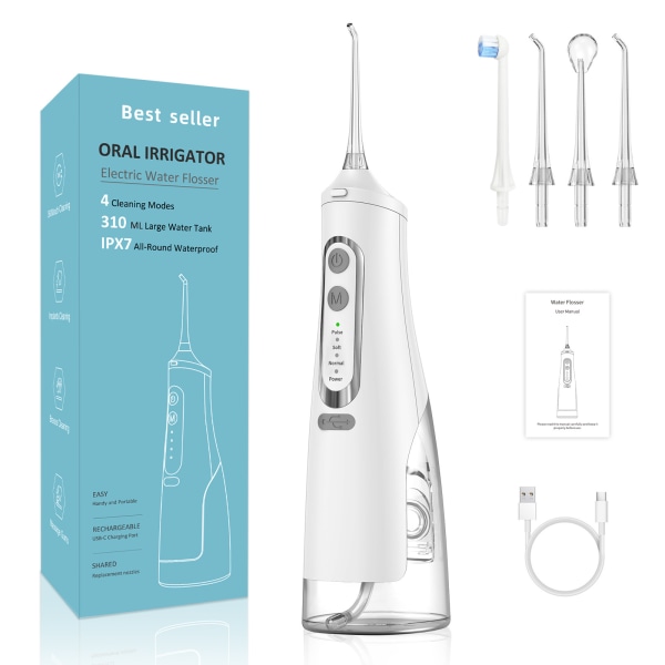 Water Flosser for Teeth Cleaner Rechargeable Oral Irrigator 4 Modes 310ML IPX7 Waterproof Water Dental Pick for Home Travel White