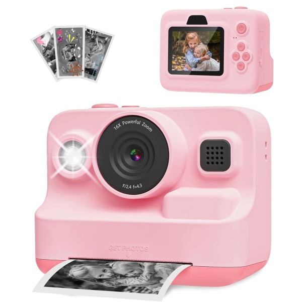 Instant Print Barnkamera - 1080P digitalkamera för flickor och pojkar i åldrarna 3-12 - Perfekt jul-/födelsedagspresent - Leksakskamera för 4-8 åringar White