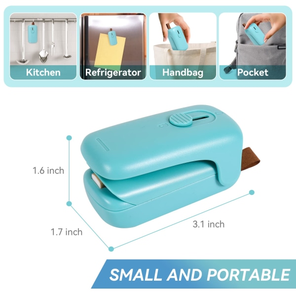 Mini poseforsegler med skærer, håndholdt termisk vakuumforsegler - bærbar 2-i-1 til fødevareopbevaring, friskhedsopbevaring af snacks (batterier ikke inkluderet) White