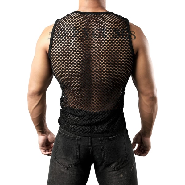 Mænds mesh-fiskenet-fittet ærmeløs muskeltop XL
