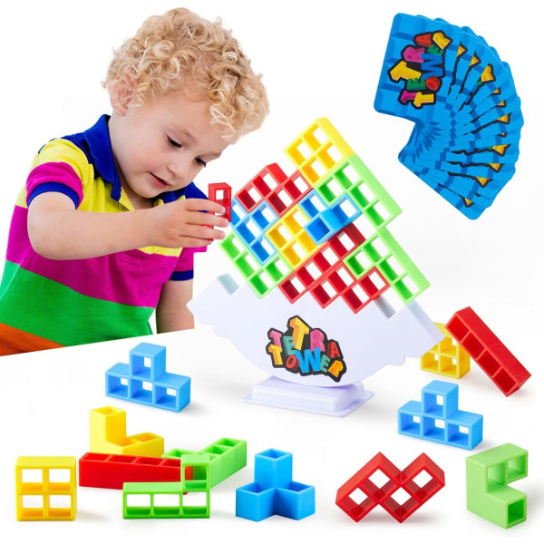 48 PCS Tetra Tower Game,Tetra Tower Stacking Game- Stack Attack Game Vuxen,2 spelare brädspel,Tetra Tower Game Adult Team Tower Game för barn