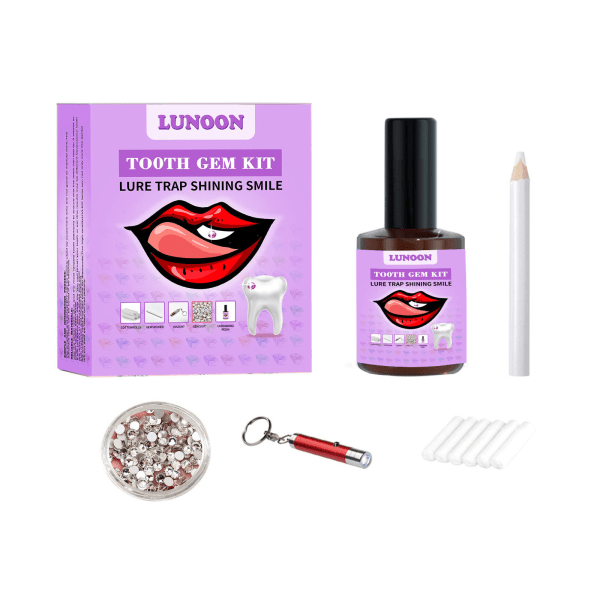 Tooth Gems Kit ，Skinande DIY-tänder ädelstenar med platt botten, rund ädelstenstil DIY-tandsmyckeskit Konstgjorda fashionabla kristalltandprydnader Purple