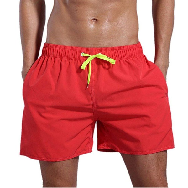 Herreshorts i linblanding stripete elastiske midje-snøring 7-tommers strandshorts med lommer red 4XL