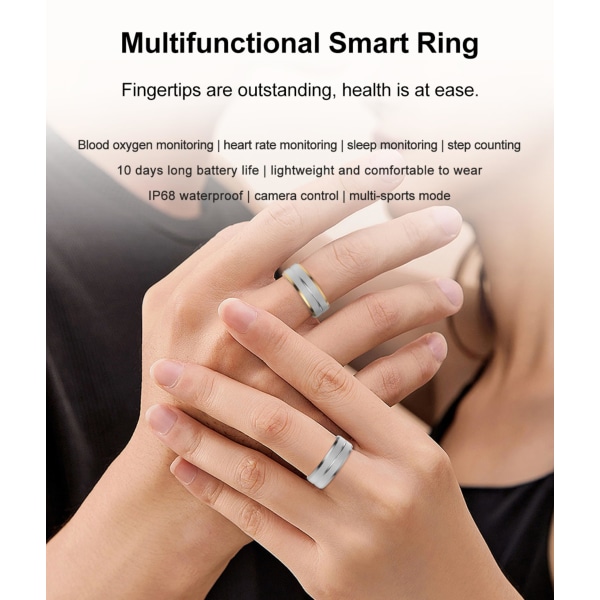 Spor helsen din med stil: Vanntette smarte ringer for iOS - Overvåker blodoksygen, trykk, hjertefrekvens, søvn - menn og kvinner single charging box