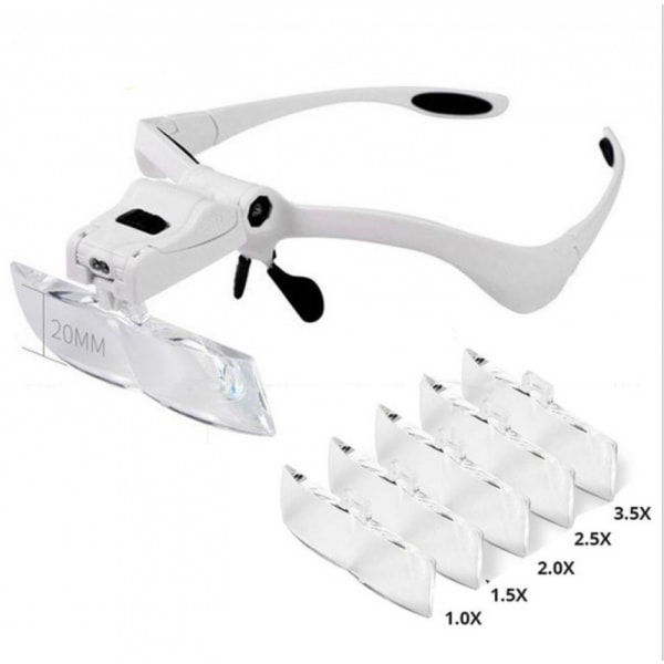 Ubesværet forstørrelse med LED-lys - 5 aftagelige linser (1,0x-3,5x) - Ideel til præcisionsarbejde, læsning, smykkefremstilling - Pandebåndsforstørrelsesglas