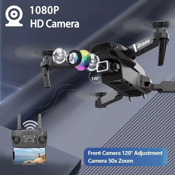 E88\E525 sammenleggbar drone høyoppløselig luftfotograferingshode fast høyde quadcopter fjernkontrollfly Black 4K Dual Camera Dual battery