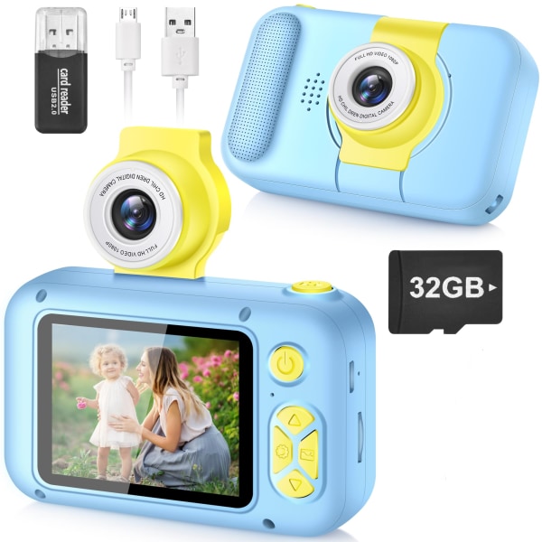 Barnekamera, Kamera for barn, 2,4-tommers IPS-skjerm digitalkamera, 180° Flip Lens-kamera, Barn Selfie-kamera med avspillingsspill Pink