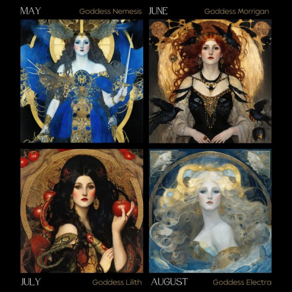 Dark Goddess 2024-kalender, perfekt gotisk boligindretningsgave til dine hedenske venner og elskere af græsk mytologi, julegave 24x24
