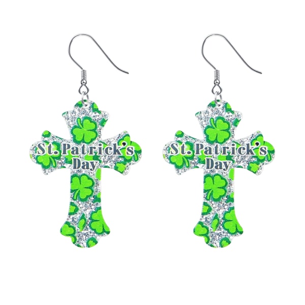 Snygga glitterkorsörhängen - Green Leaf Shamrock, akrylhängsmycken för kvinnor, perfekt tillbehör för St. Patrick's Day