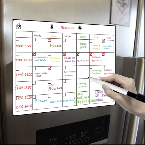 Magnetisk veckoplanerare - Rengör kalender för kylskåp - Inkluderar kritamarkörer och whiteboardsvamp - Family Organizer LZ0021 3