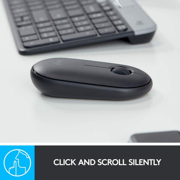 Logitech Pebble trådlös mus med Bluetooth mottagare, Silent Slim Mouse, Quiet Click, för bärbara datorer, bärbara datorer, iPad, PC, Mac, Chromebook, Grafit black