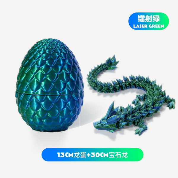 Pääsiäislohikäärmeiden 3D- printed lohikäärmemuna, jossa on lohikäärme sisällä kristalli Dragon Fidget -lelu aikuisille, täysin nivelletty lohikäärme kotitoimiston sisustukseen Laser Green