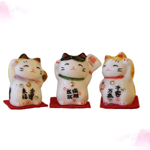 Sommarrea Set med 3 Maneki Neko Vinkande Katt Japansk Lyckokatt Dekorativ Porslinsfigur