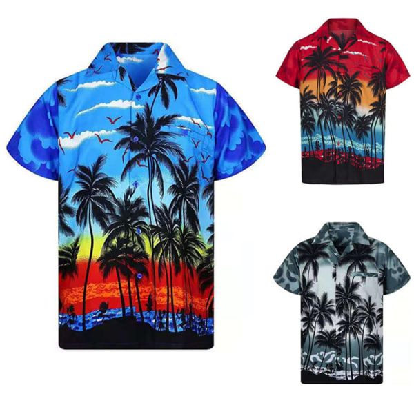 Herr Hawaiiskjorta Kortärmade Skjortor - Herrskjortor Hawaiian Fancy Dress Sommarskjortor Beach Party Fancy Red XL