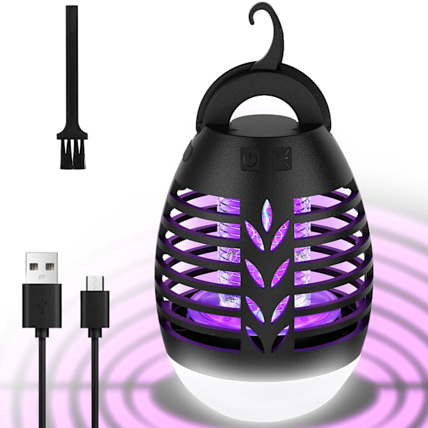 Mosquito Killer Lamp, Bug Zapper USB Rechargeable with 3 Mode LED Light, IPX6 Waterproof Fly Trap Electric for Camping Garden